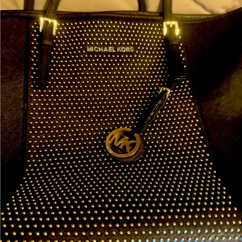 Michel Kors Black leather tote bag with silver studs
